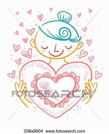 Stock Illustration - The image of happy girl with heart. Fotosearch