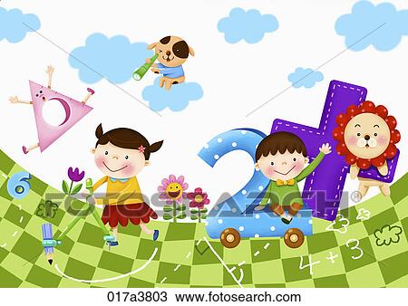 The image of Kids playing with the math View Large Illustration Drawing - The image of Kids playing with the math . Fotosearch
