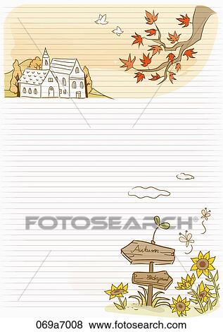 Stock Illustration - The image of letter with colored leaves and town. Fotosearch