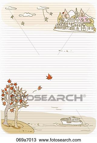 The image of letter with fall landscape and town View Large Illustration Drawing - The image of letter with fall landscape and town. Fotosearch