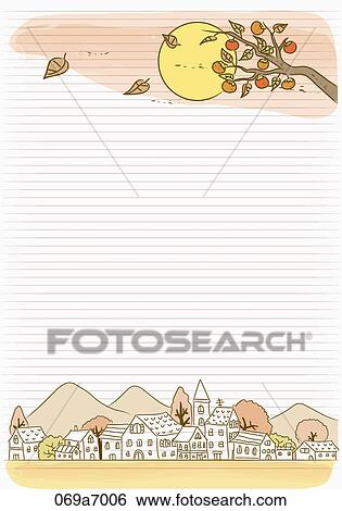 Stock Illustration - The image of letter with fall landscape and town. Fotosearch