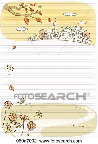 Drawing - The image of letter with fallen leaves and town . Fotosearch