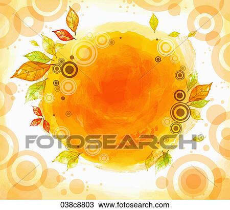 Drawing - The image of orange colored circle with leaves. Fotosearch