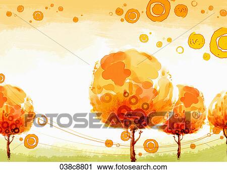 The image of orange colored trees View Large Illustration Clip Art - The image of orange colored trees. Fotosearch