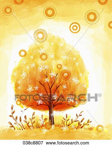 Stock Illustration - The image of orange colored trees. Fotosearch