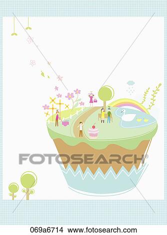 Stock Illustration - The image of peaceful park on the brown cup . Fotosearch