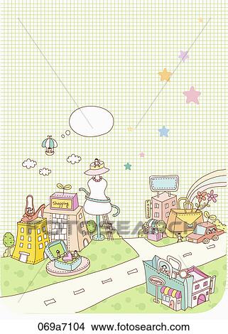 The image of shopping town View Large Illustration Stock Illustration - The image of shopping town. Fotosearch