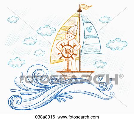 The image of smiling man sailing in the sea View Large Illustration Stock Illustration - The image of smiling man sailing in the sea. Fotosearch