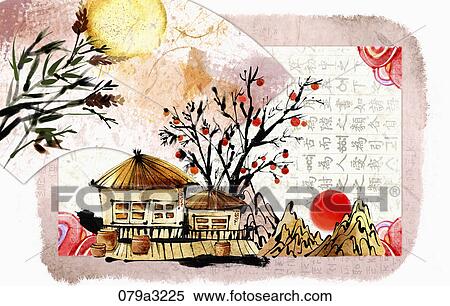 The image of straw houses, crops, and full moon in the fall View Large Illustration Stock Illustration - The image of straw houses, crops, and full moon in the fall. Fotosearch