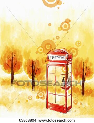 Stock Illustration - The image of telephone box and trees. Fotosearch