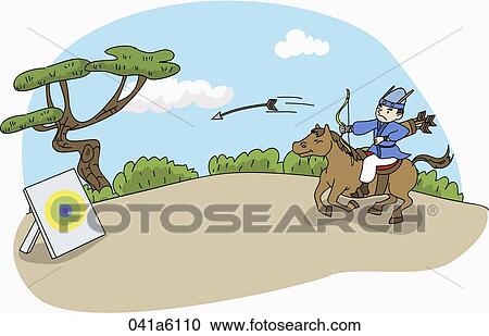 The image of traditional archery on the horse View Large Illustration Clipart - The image of traditional archery on the horse. Fotosearch