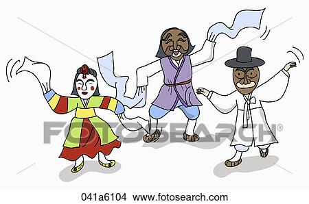 Stock Illustration - The image of traditional Korean mask dance. Fotosearch