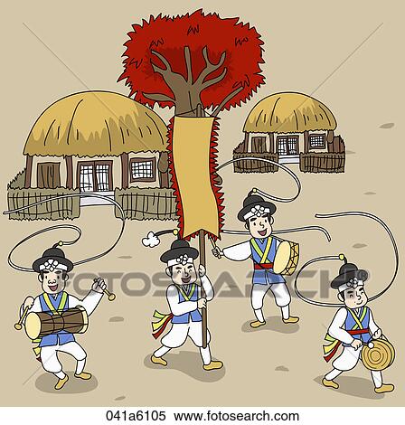 Stock Illustration - The image of traditional samulnori play. Fotosearch