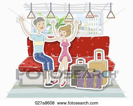 Stock Illustration - The image of traveling people in the subway. Fotosearch
