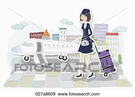 Stock Illustration - The image of traveling woman with airplane. Fotosearch