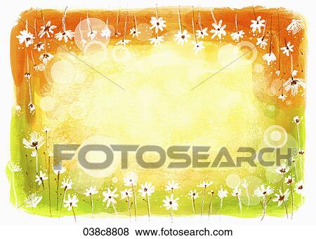 Stock Illustration - The image of white flowers with green and brown background. Fotosearch