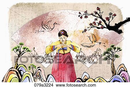 The image of woman bowing in Korean traditional clothes View Large Illustration Stock Illustration - The image of woman bowing in Korean traditional clothes. Fotosearch