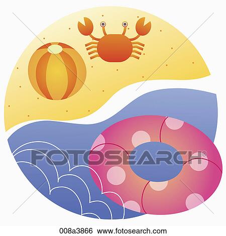 tube and crabs on the beach View Large Illustration Stock Illustration - tube and crabs on the beach. Fotosearch
