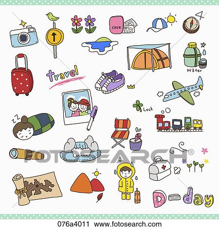 Various icons of travel View Large Illustration Clip Art - Various icons of travel. Fotosearch