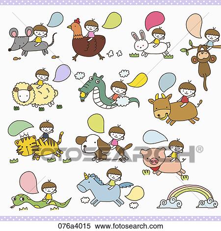 Stock Illustration - Various icons of twelve earthly branches. Fotosearch