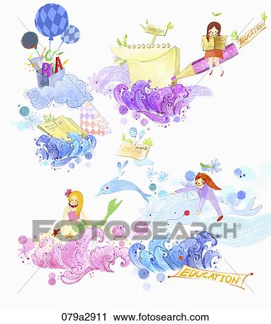 Clip Art - Various images for English education with sea. Fotosearch