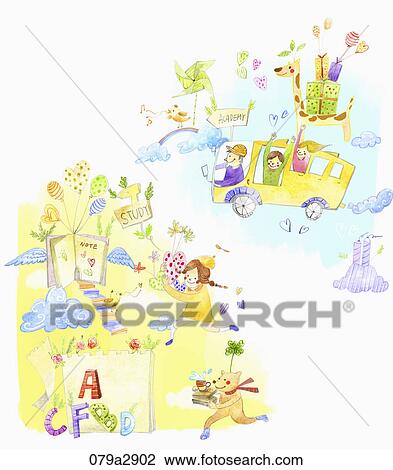 Various images for English education View Large Illustration Drawing - Various images for English education. Fotosearch