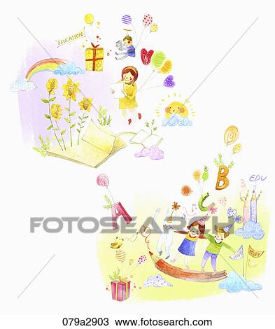 Various images for English education View Large Illustration Drawing - Various images for English education. Fotosearch
