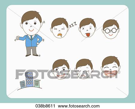 Clip Art - Various images for facial expression of business man. Fotosearch