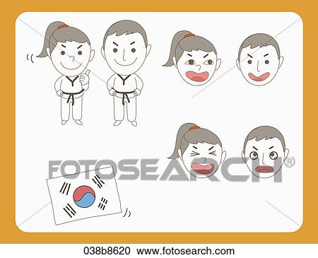 Various images for facial expression of taekwondo player View Large Illustration Clipart - Various images for facial expression of taekwondo player. Fotosearch