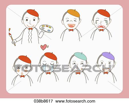 Stock Illustration - Various images for facial expression of painter. Fotosearch