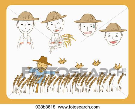 Stock Illustration - Various images for facial expression of farmer. Fotosearch