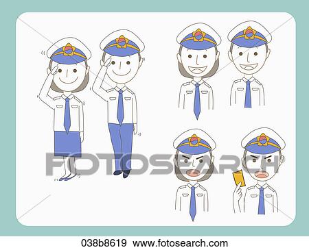 Various images for facial expression of policeman View Large Illustration Stock Illustration - Various images for facial expression of policeman. Fotosearch