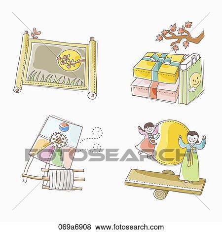 Stock Illustration - Various images for the Chuseok. Fotosearch