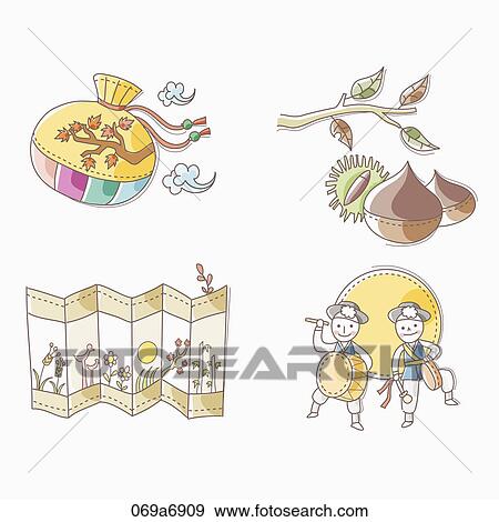 Stock Illustration - Various images for the fall and Chuseok. Fotosearch