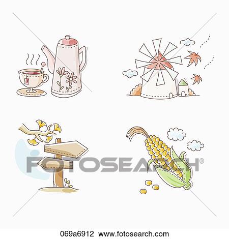 Drawing - Various images for the fall. Fotosearch