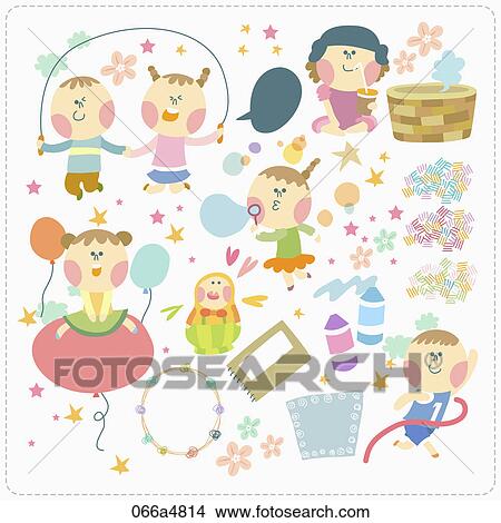 Various images of kid doing different activity View Large Illustration Stock Illustration - Various images of kid doing different activity . Fotosearch