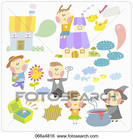 Stock Illustration - Various images of kid doing different activity . Fotosearch