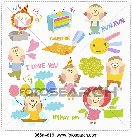 Various images of kid doing different activity View Large Illustration Stock Illustration - Various images of kid doing different activity . Fotosearch