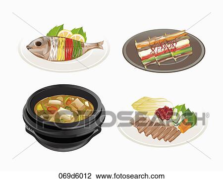 Various images of Korean food View Large Illustration Drawing - Various images of Korean food. Fotosearch