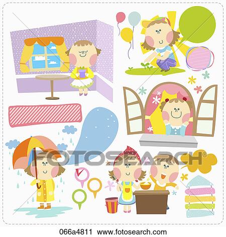 Clip Art - Various images of playing kid . Fotosearch