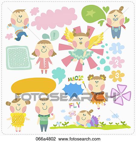Drawing - Various images of playing kid. Fotosearch