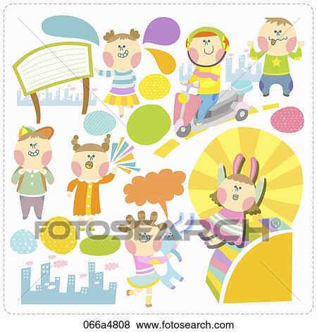 Stock Illustration - Various images of playing kid . Fotosearch