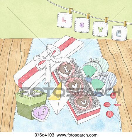 Various images of presents View Large Illustration Drawing - Various images of presents. Fotosearch