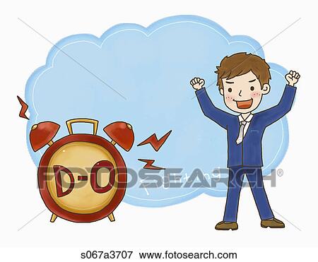 Stock Illustration - Various letter papers of a boy and an alarm clock. Fotosearch