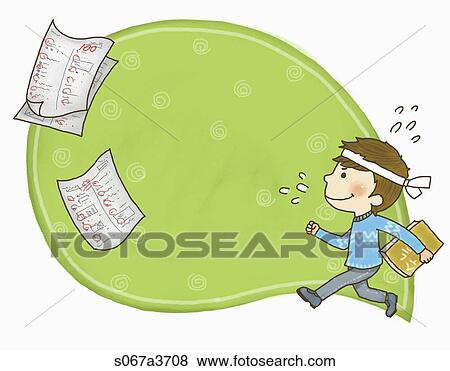 Stock Illustration - Various letter papers of a boy and test papers. Fotosearch