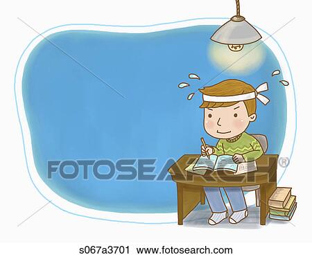 Various letter papers of a boy studying hard View Large Illustration Clip Art - Various letter papers of a boy studying hard. Fotosearch