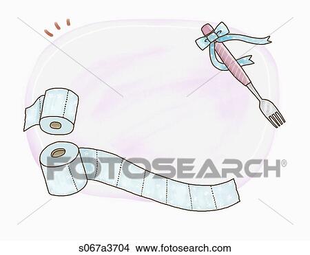 Stock Illustration - Various letter papers of a fork and toilet tissues. Fotosearch