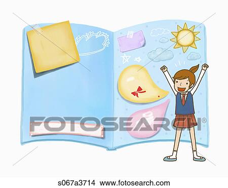 Various letter papers of a girl in uniform View Large Illustration Stock Illustration - Various letter papers of a girl in uniform. Fotosearch