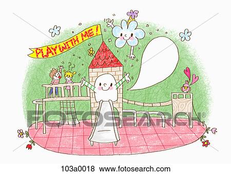 Stock Illustration - Various school related drawings of a playground. Fotosearch