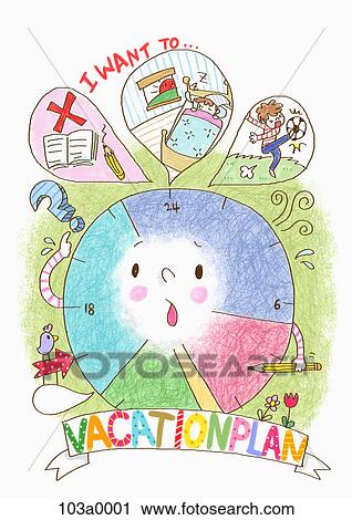 Various school related drawinsg of vacations View Large Illustration Clip Art - Various school related drawinsg of vacations. Fotosearch